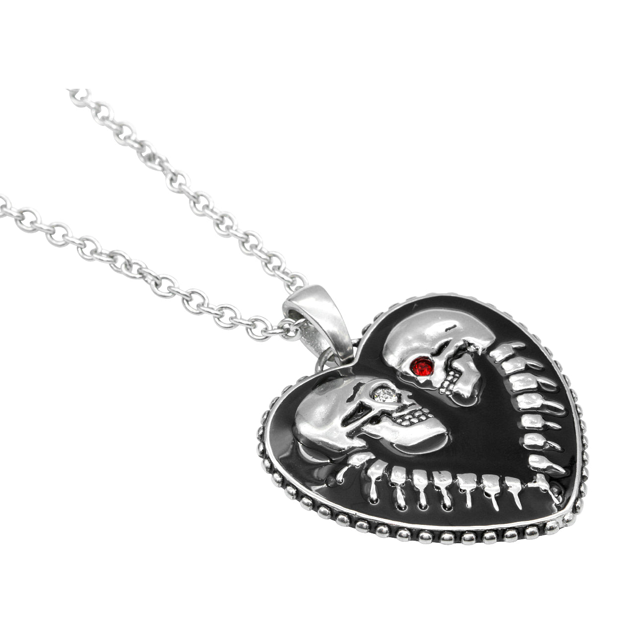 Gothic Skull Heart Necklace Sterling Silver Pendant