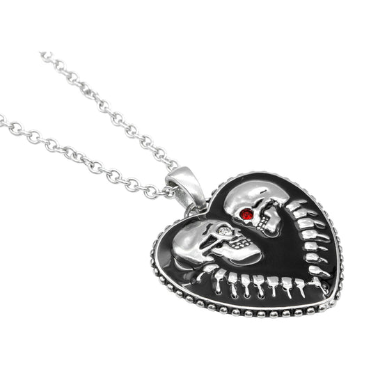 Gothic Skull Heart Necklace Sterling Silver Pendant