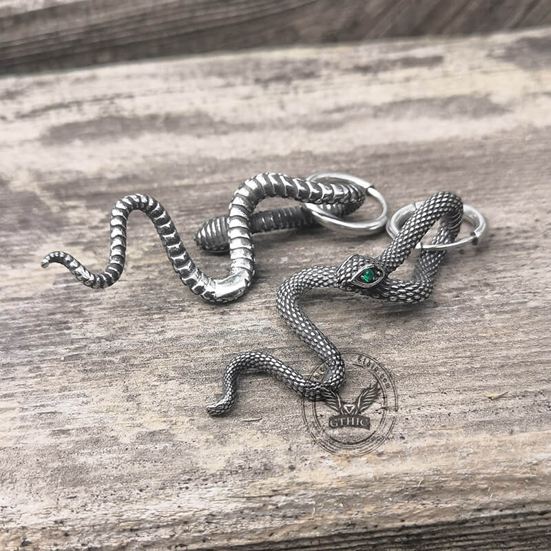 Green Eye Snake Stainless Steel Drop Earrings