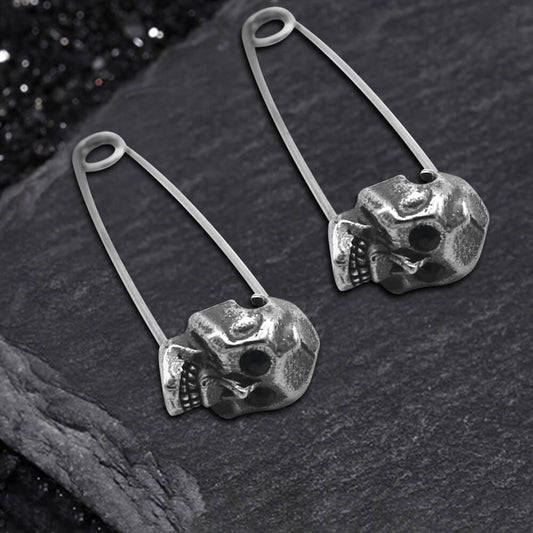 Grotesque Pin Stainless Steel Skull Earrings