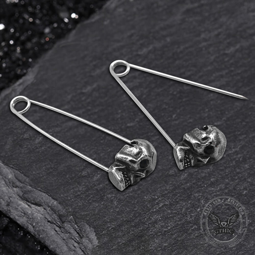 Grotesque Pin Stainless Steel Skull Earrings