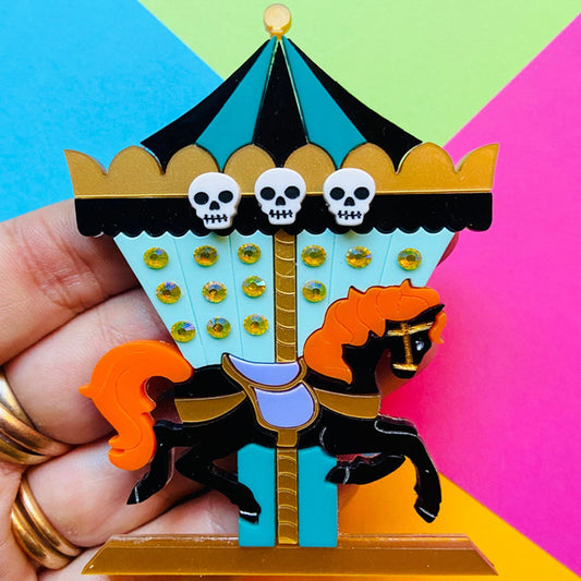 Creepy Funfair Collection - Carousel Horse with Skulls Acrylic Brooch by Makokot Design