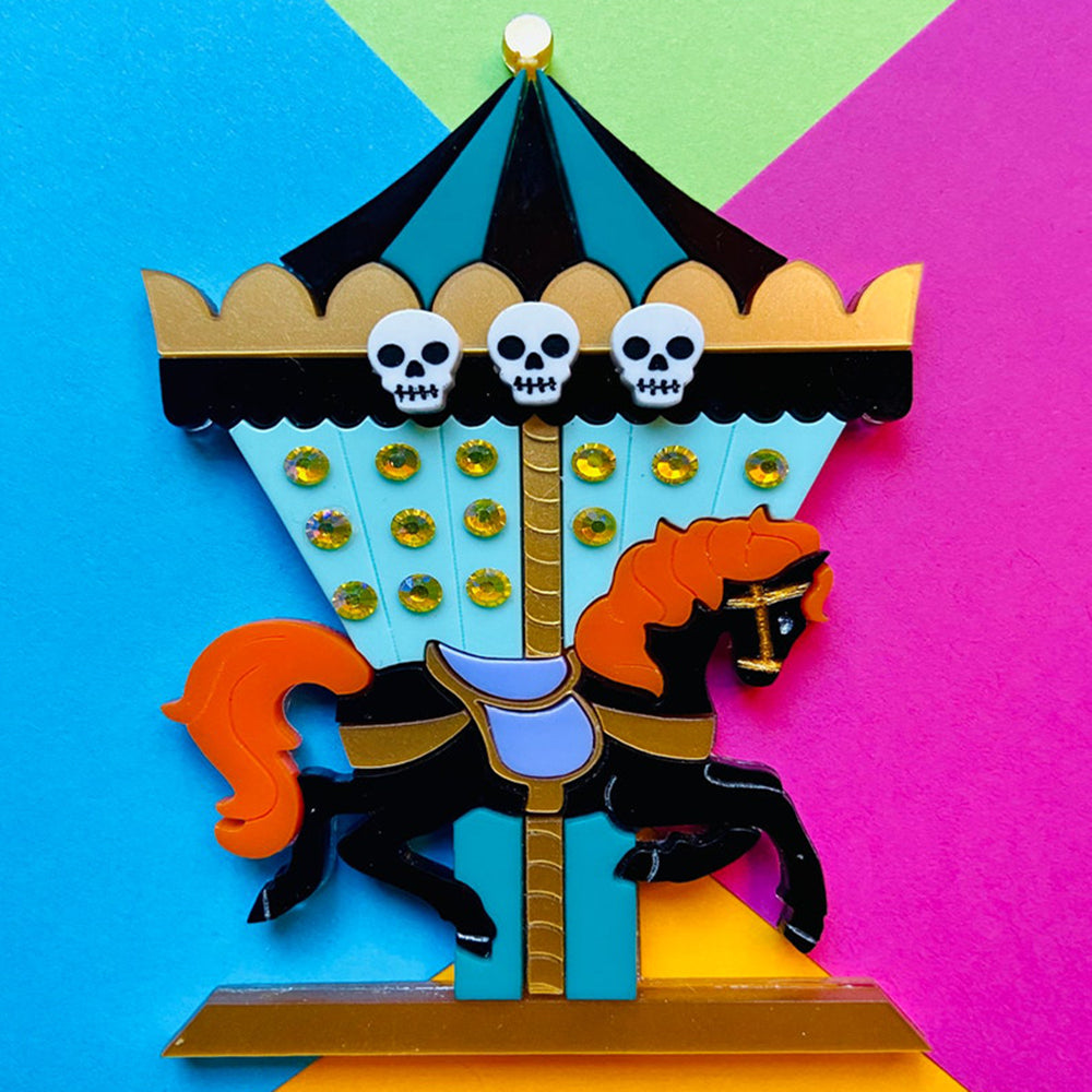 Creepy Funfair Collection - Carousel Horse with Skulls Acrylic Brooch by Makokot Design