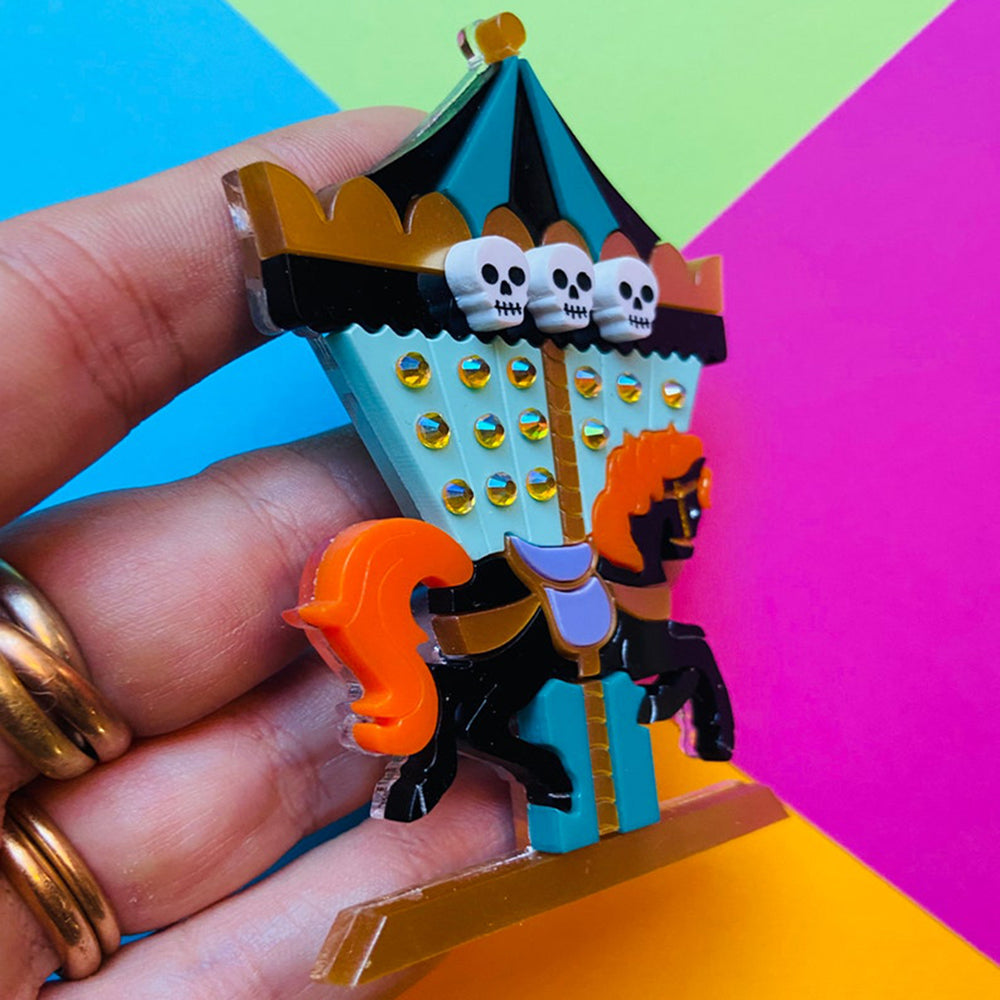 Creepy Funfair Collection - Carousel Horse with Skulls Acrylic Brooch by Makokot Design