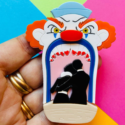 Creepy Funfair Collection - Scary Clown Tunnel Acrylic Brooch by Makokot Design