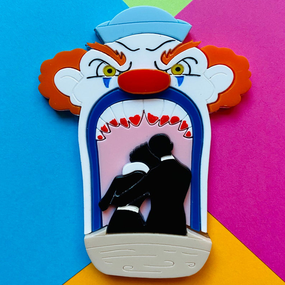 Creepy Funfair Collection - Scary Clown Tunnel Acrylic Brooch by Makokot Design