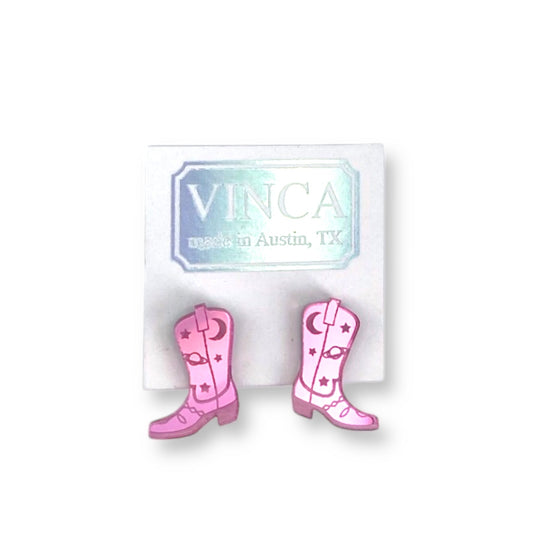 Space Cowboy Boot Stud Earrings - Mirror Pink