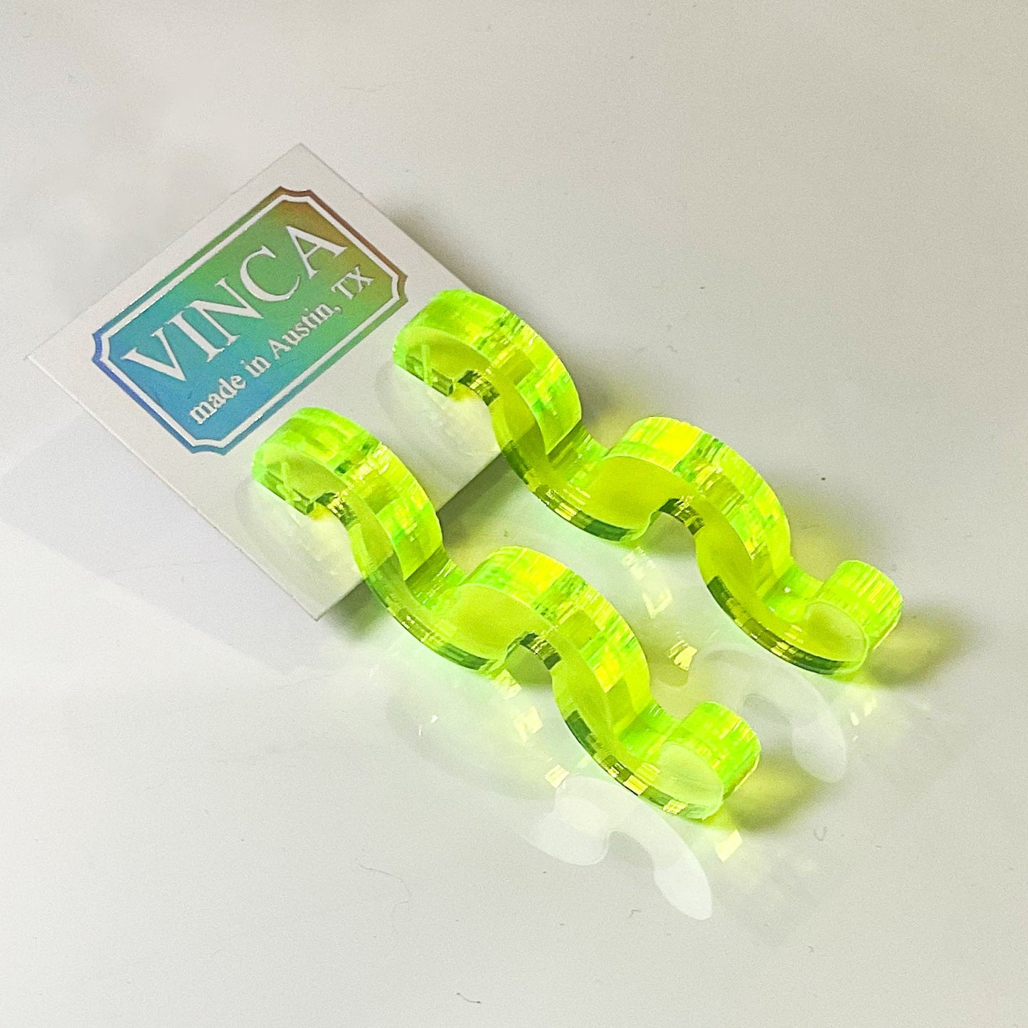 Chunky Squiggle Statement Earrings - Black Light Reactive Clear Green