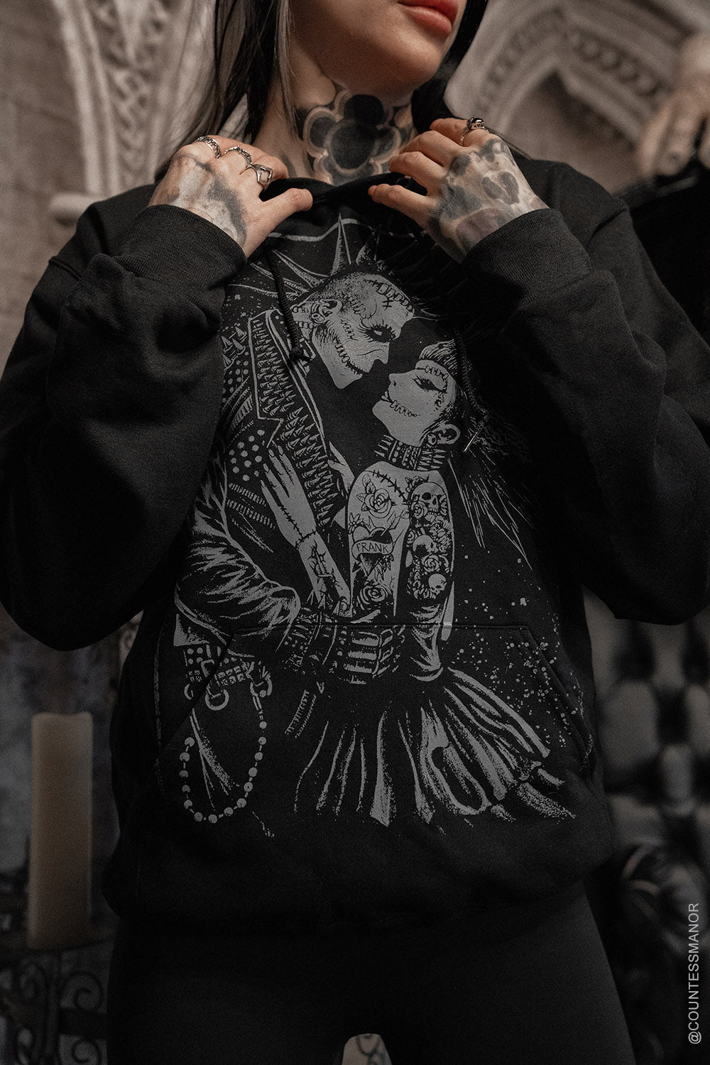 Monster Love: Frankenstein & Bride Hoodie [Graveyard Gray]