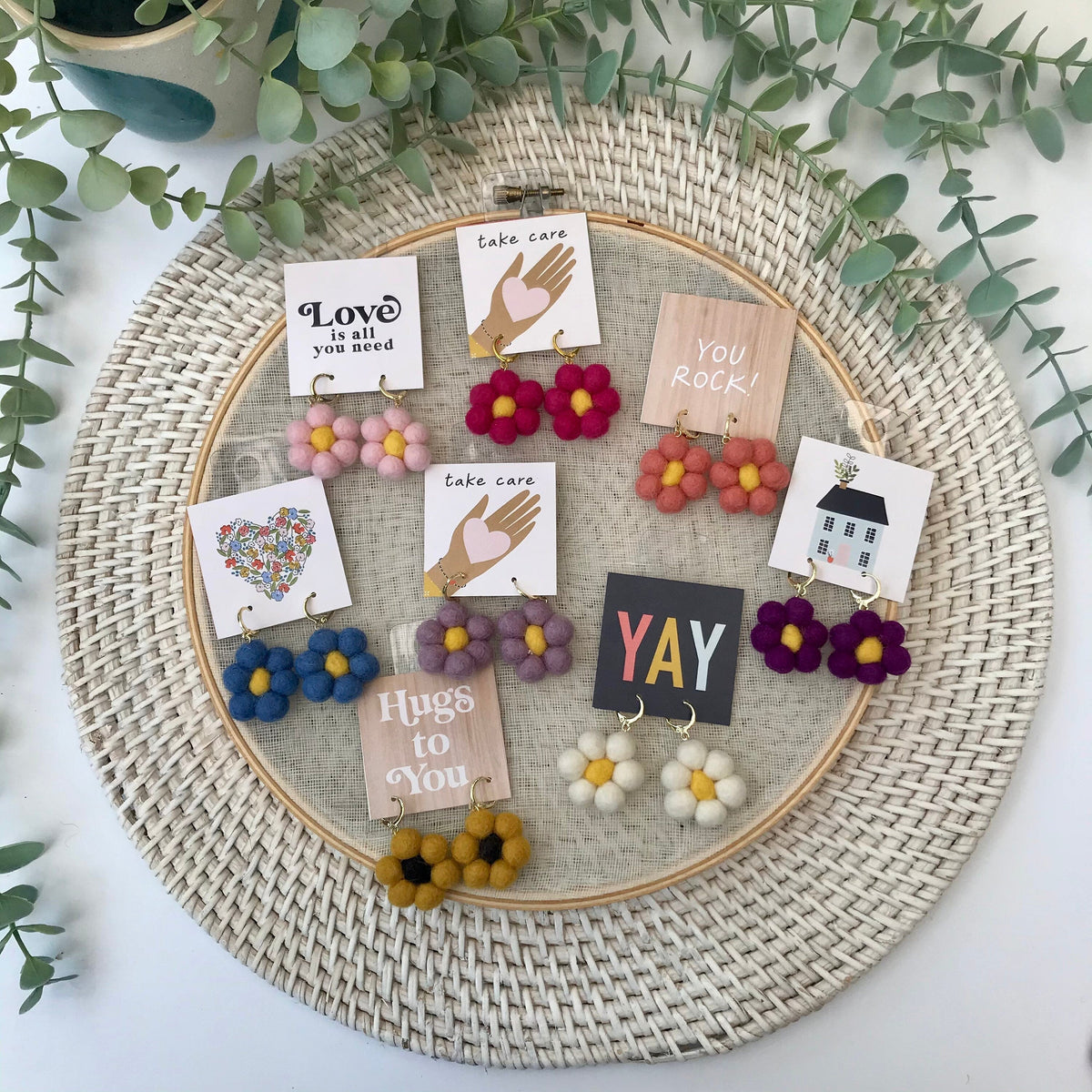 Mini Single Daisy Felt Earrings