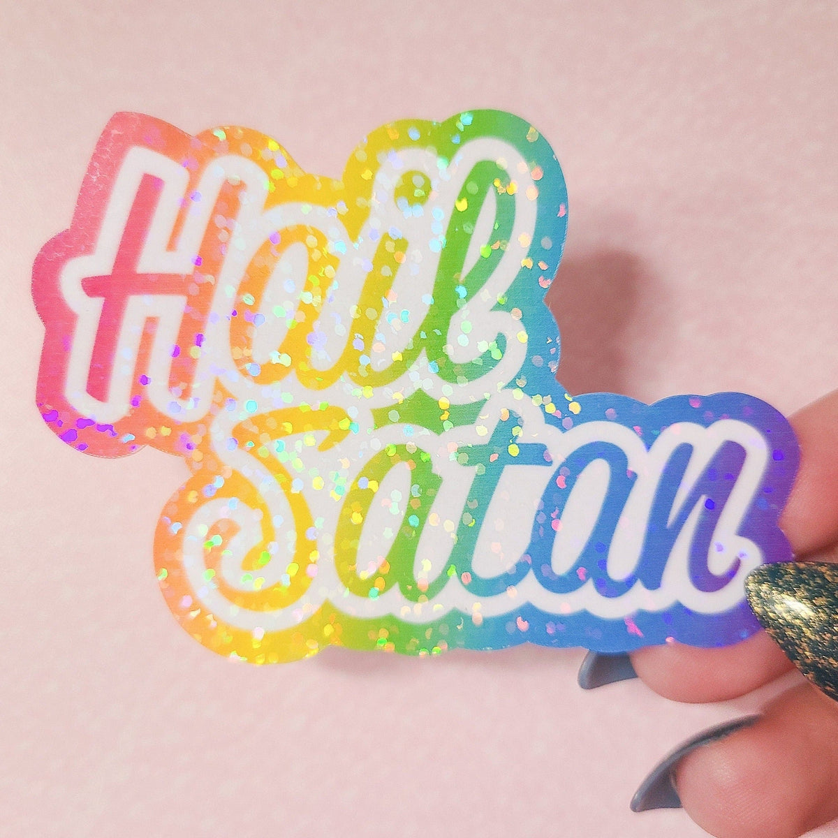 Hail Satan - Rainbow Holographic Sticker, 3 x 2.25 in.