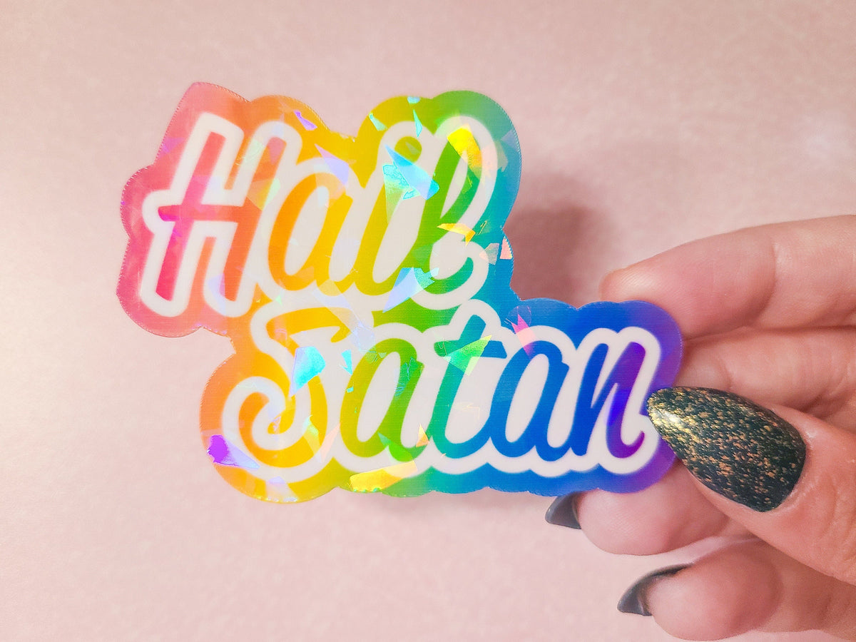 Hail Satan - Rainbow Holographic Sticker, 3 x 2.25 in.
