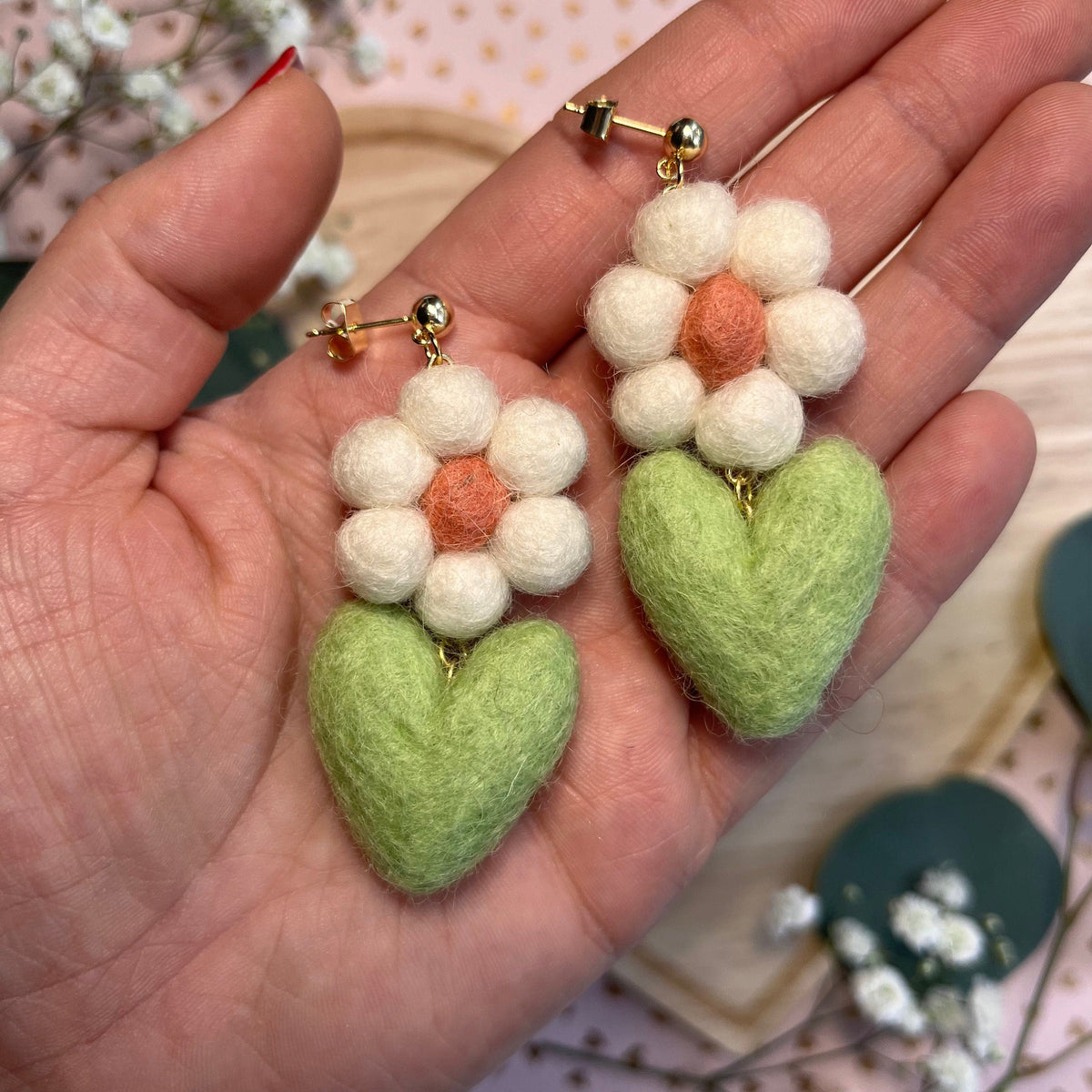 Blooming Heart Felt Earrings