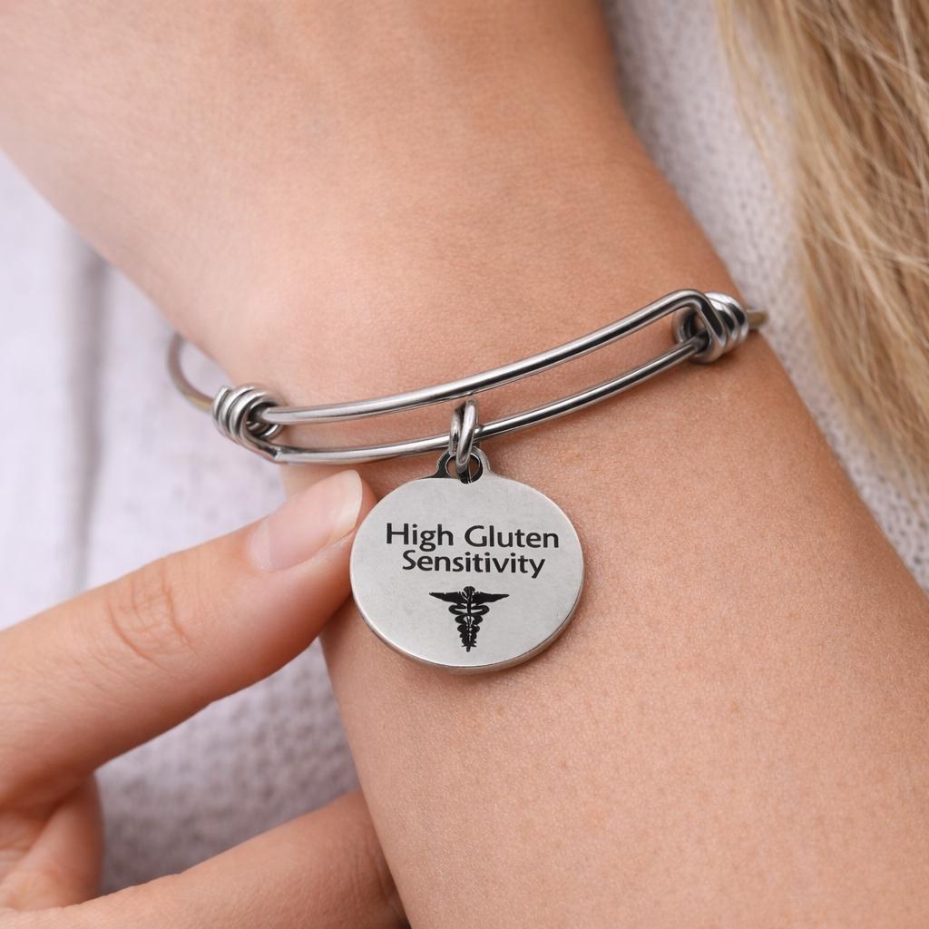 High Gluten Sensitivity Medical Condition Charm Bracelet Stainless Steel Expanding Bangle Food Sensitivity Awareness Jewelry
