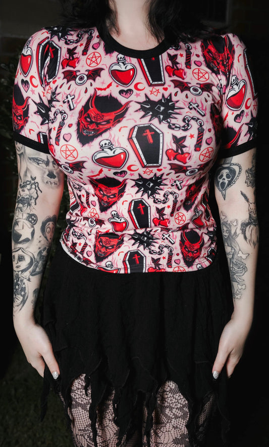 Pink Devil Ringer Tee