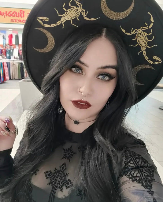 Vegan Felt Hat - XL Brim - "Scorpions & Moons"