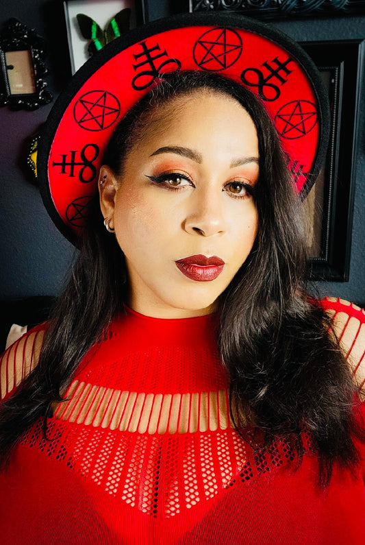 Vegan Felt Hat - "red occult crown"