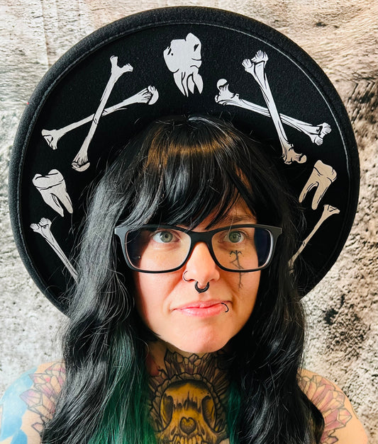 Vegan Felt Wide Brim Hat - XL Brim - Bones