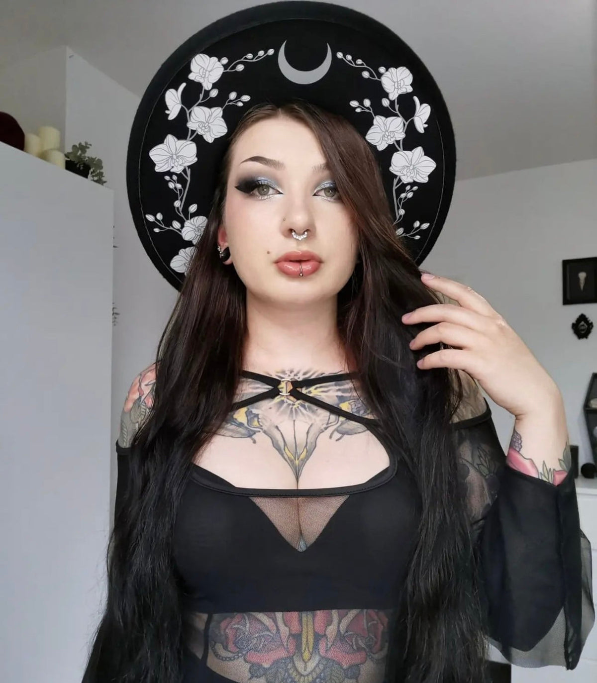 Vegan Felt Wide Brim Hat - XL Brim - Orchids