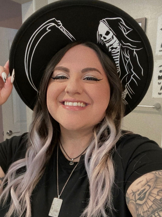 Vegan Felt Wide Brim Hat - XL Brim - "Grim Reaper"