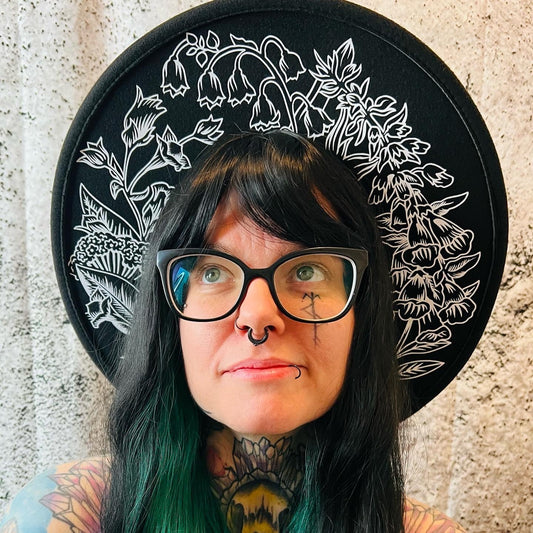 Vegan Felt Wide Brim Hat - XL Brim - "Deadly Garden"