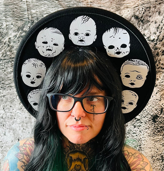 Vegan Felt Wide Brim Hat - XL Brim - Baby Doll Heads