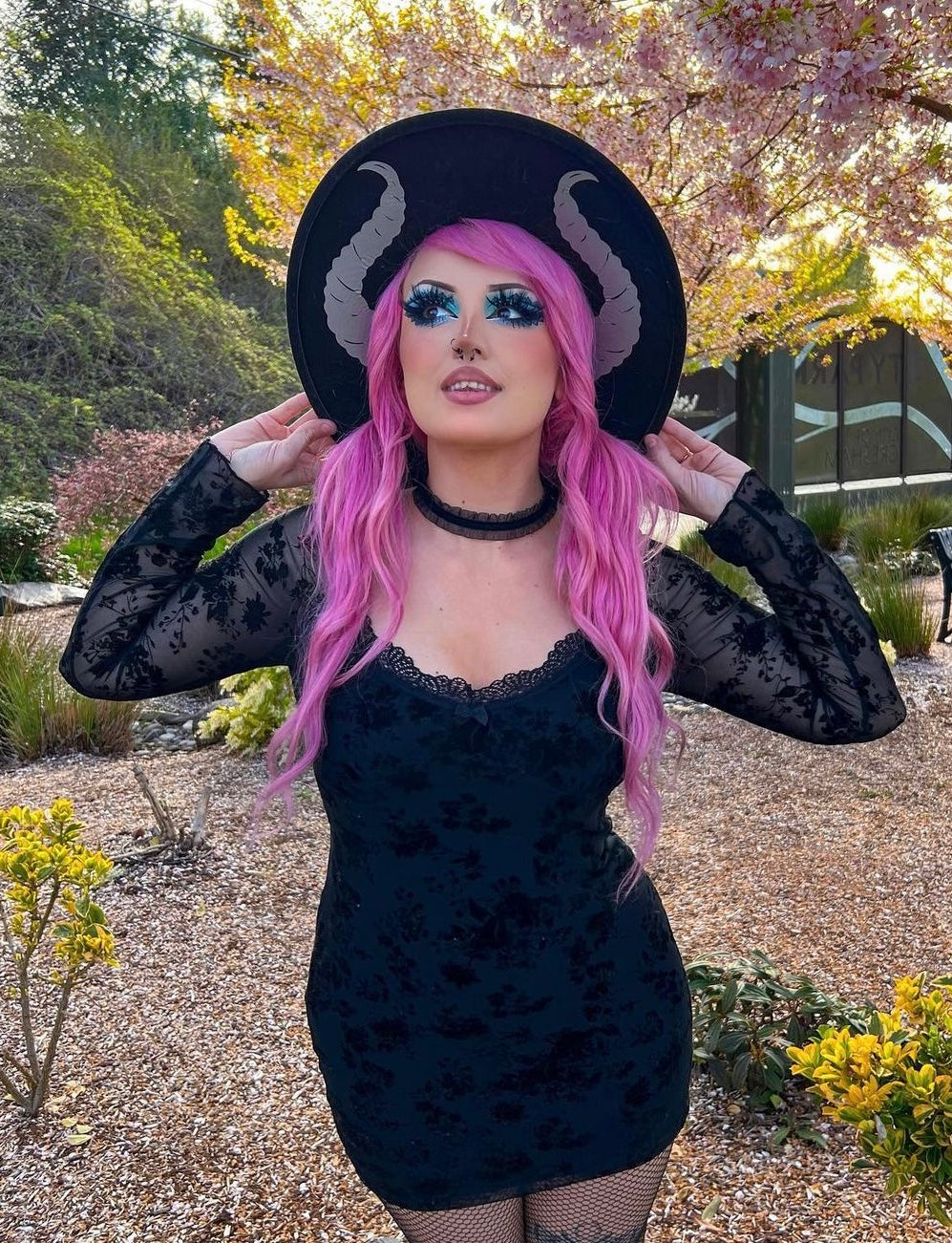 Vegan Felt Wide Brim Hat - XL Brim - "Villain Horns"