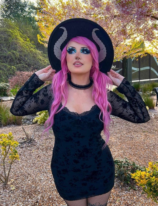 Vegan Felt Wide Brim Hat - XL Brim - "Villain Horns"