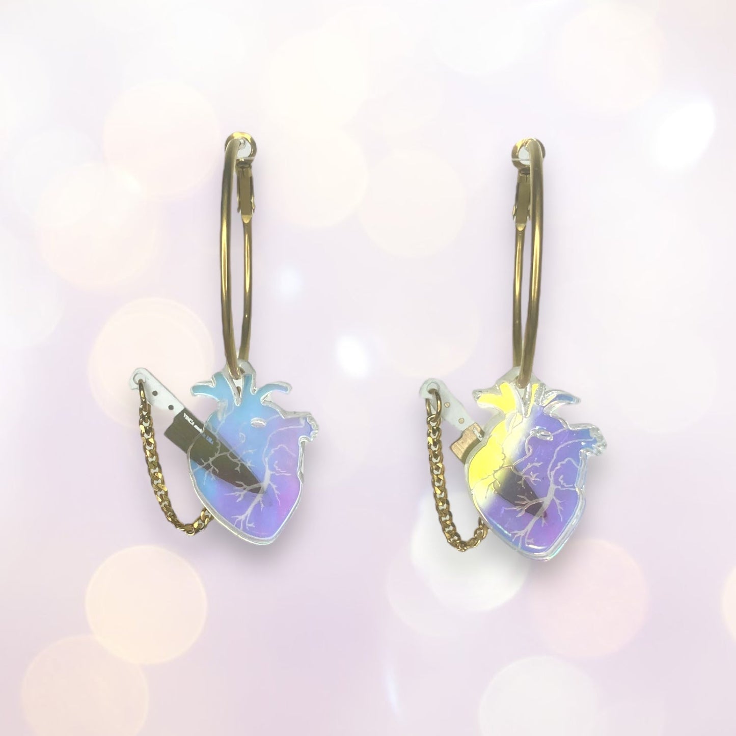 Last Chance! Chopped Heart Hoops - Dreamy Iridescent