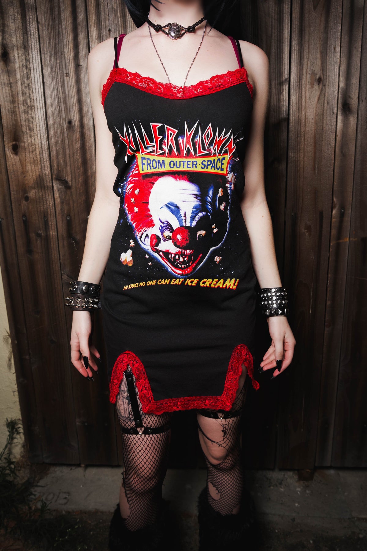 Killer Klowns Outer Space Slit Red Lace Dress