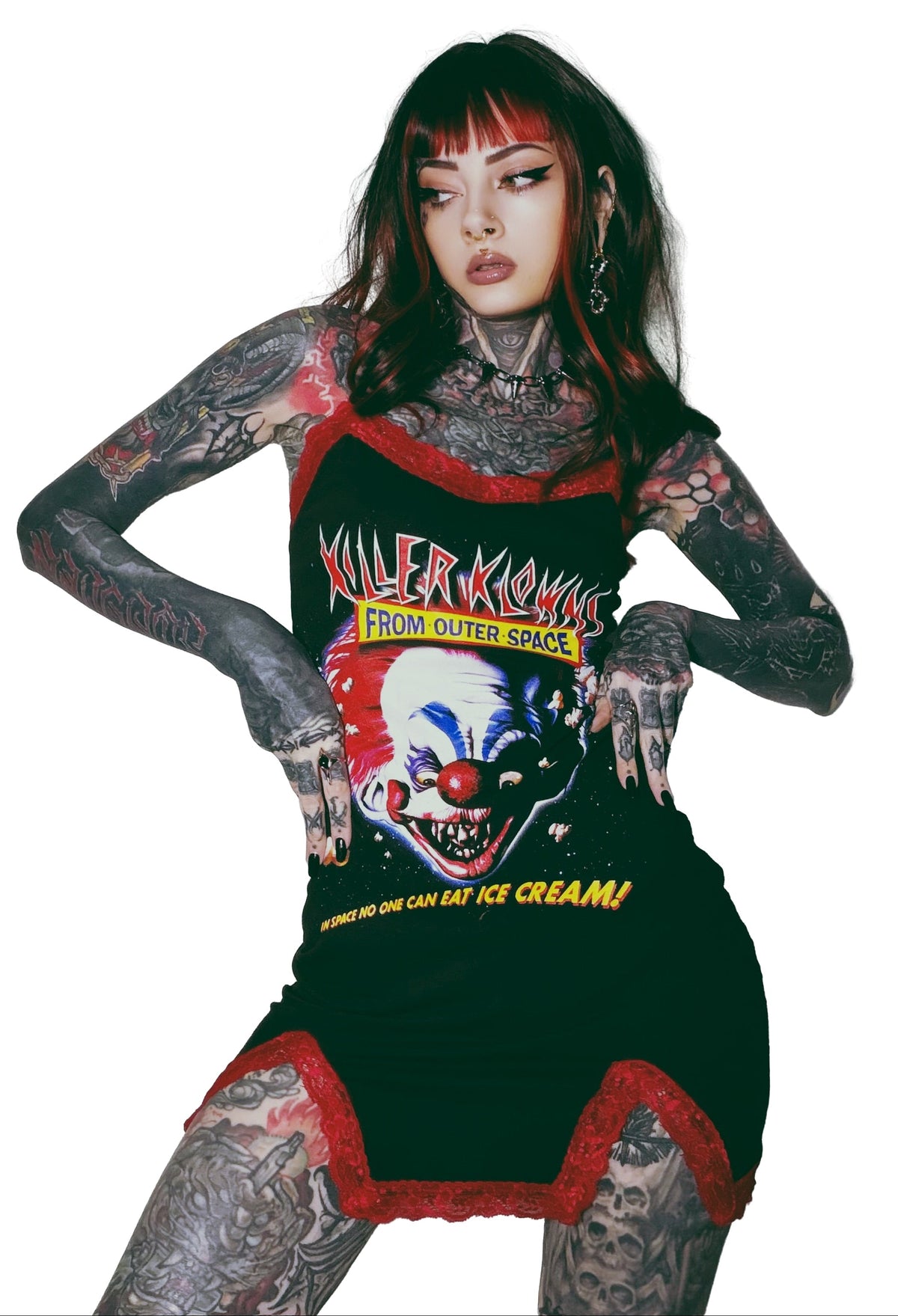 Killer Klowns Outer Space Slit Red Lace Dress