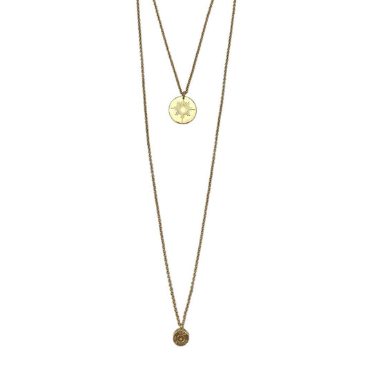 Layered North Star Bullet Necklace Recycled Bombshell Pendant Gold Plated
