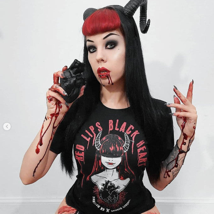 Red Lips Black Heart T-Shirt