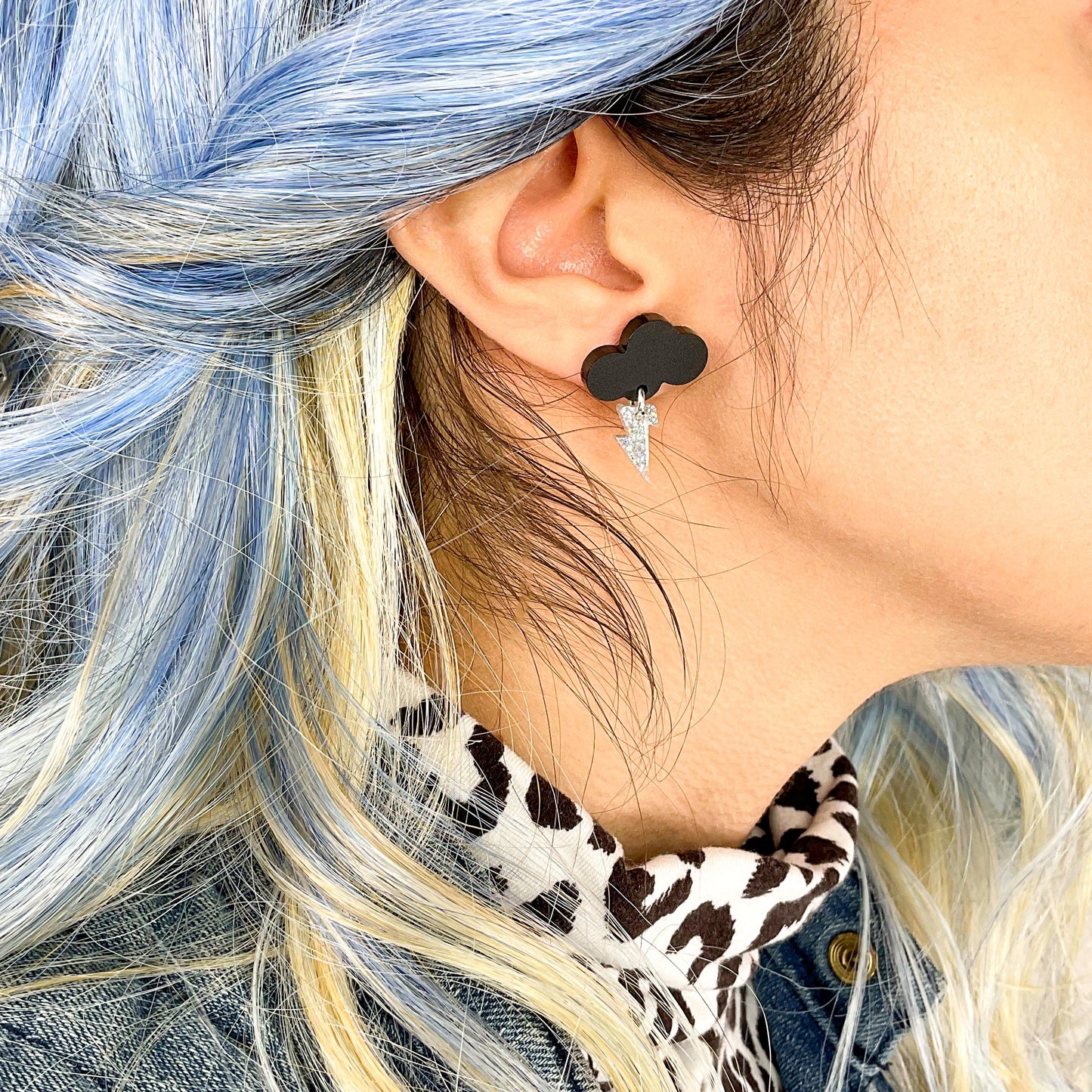 Baby Rain Cloud Earrings - Matte Black/Glitter