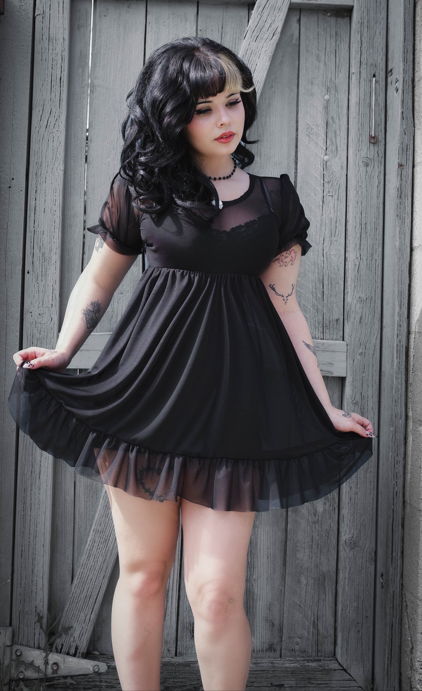 Mesh Babydoll Dress (Black)