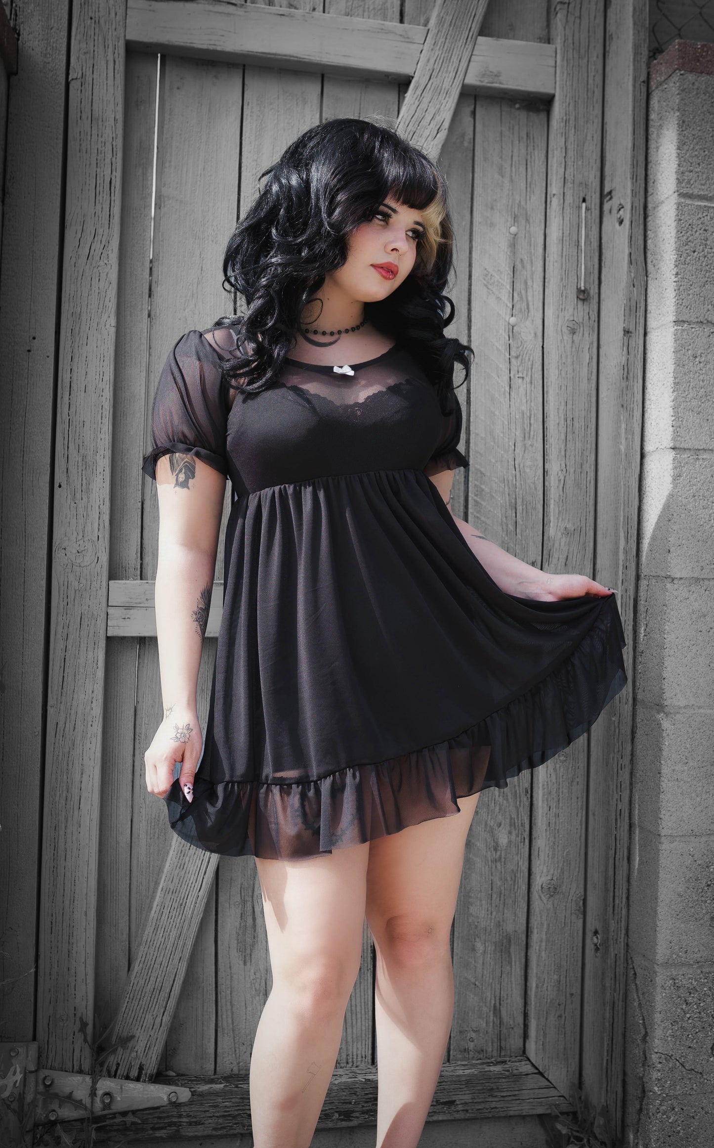 Mesh Babydoll Dress (Black)