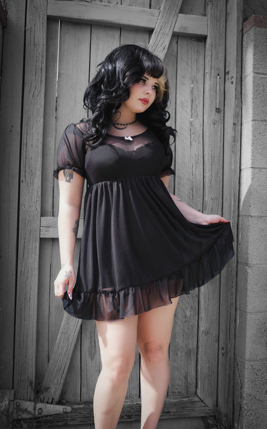 Mesh Babydoll Dress (Black)