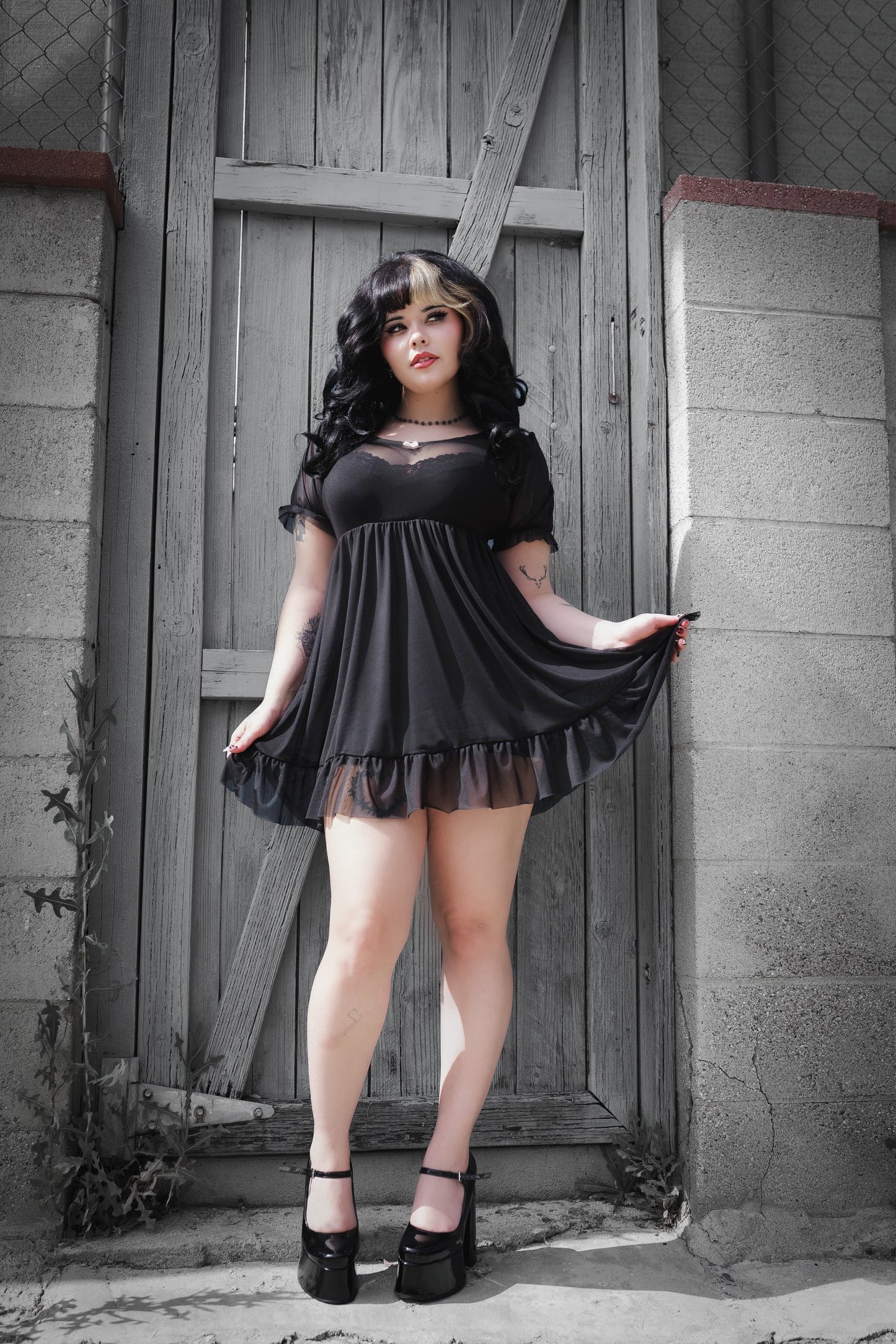 Mesh Babydoll Dress (Black)