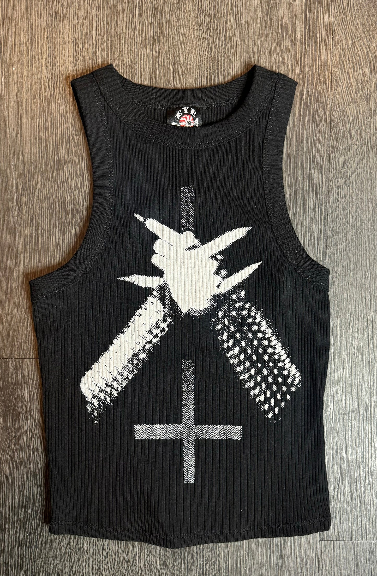Black Metal Ribbed Tank Top