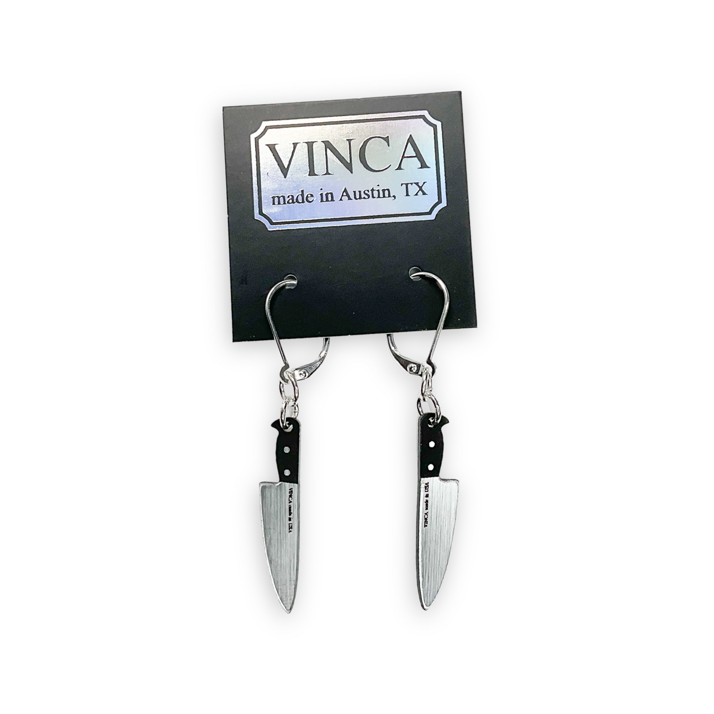 Tiny 1” Chef's Knife Dangle Earrings in Silver