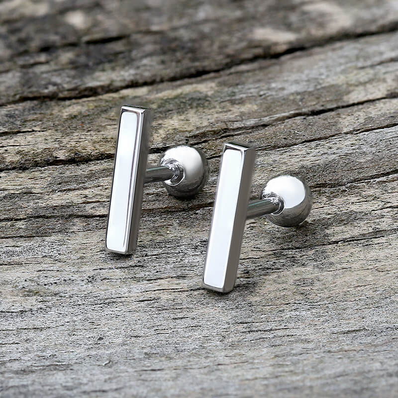 Minimalist Tiny Bar Stainless Steel Screw Back Earrings