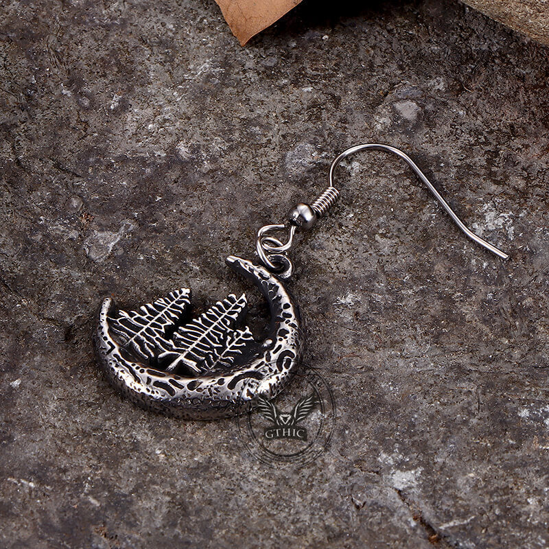 Nordic Forest Moon Stainless Steel Viking Earrings