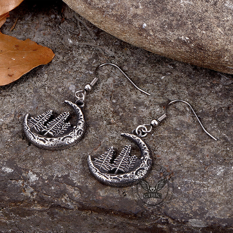 Nordic Forest Moon Stainless Steel Viking Earrings