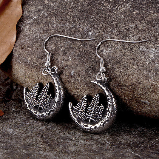 Nordic Forest Moon Stainless Steel Viking Earrings