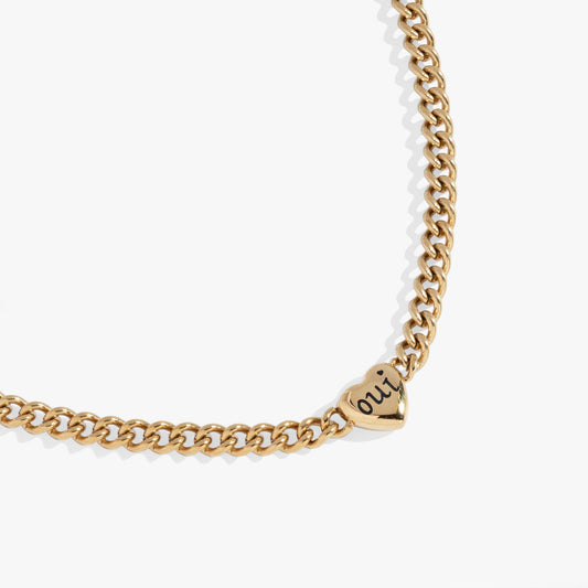 Engraved French 'Oui' & 'Non' Reversible Heart Necklace