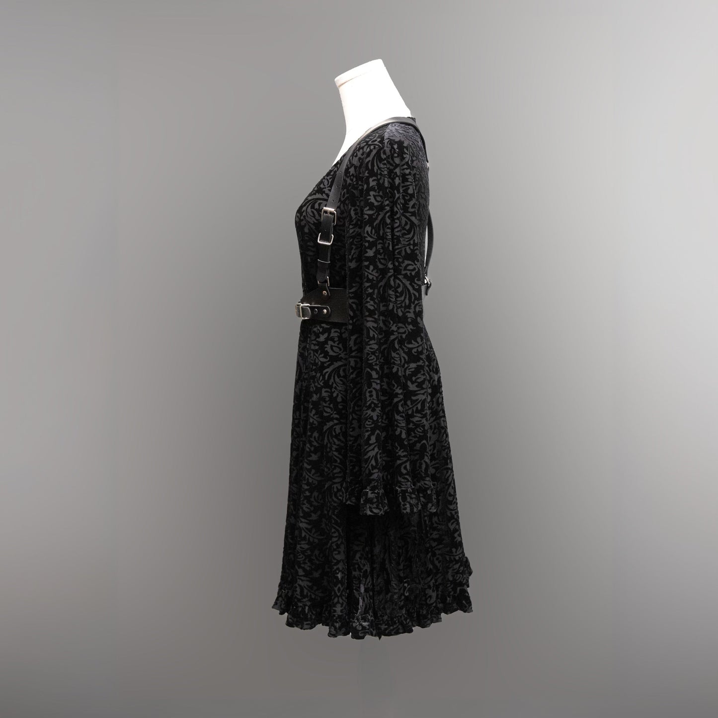 Nyx - Bell Sleeved Velvet Damask Dress with Harness - READY TO SHIP!