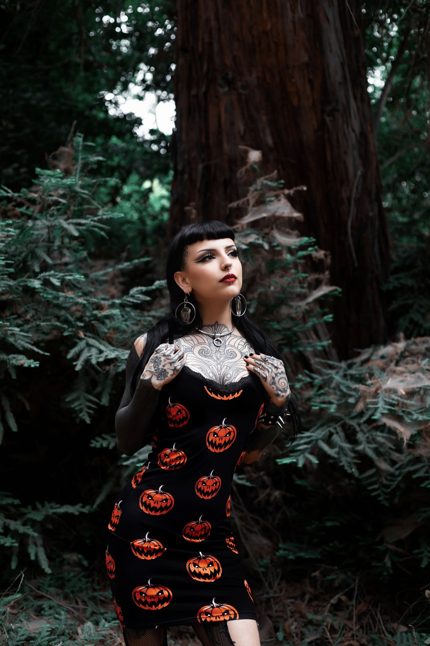 Pumpkins Print Lace Strap Dress