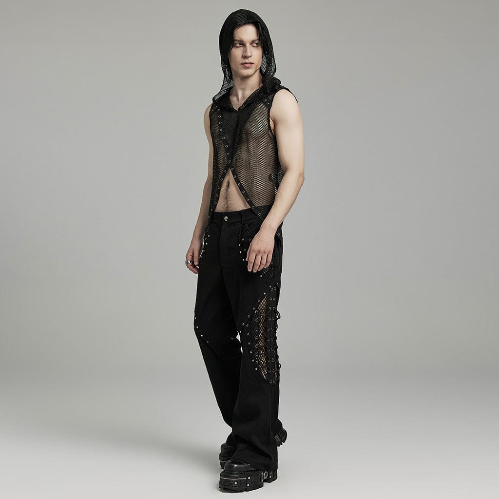Black Signal Mesh Flare Pants