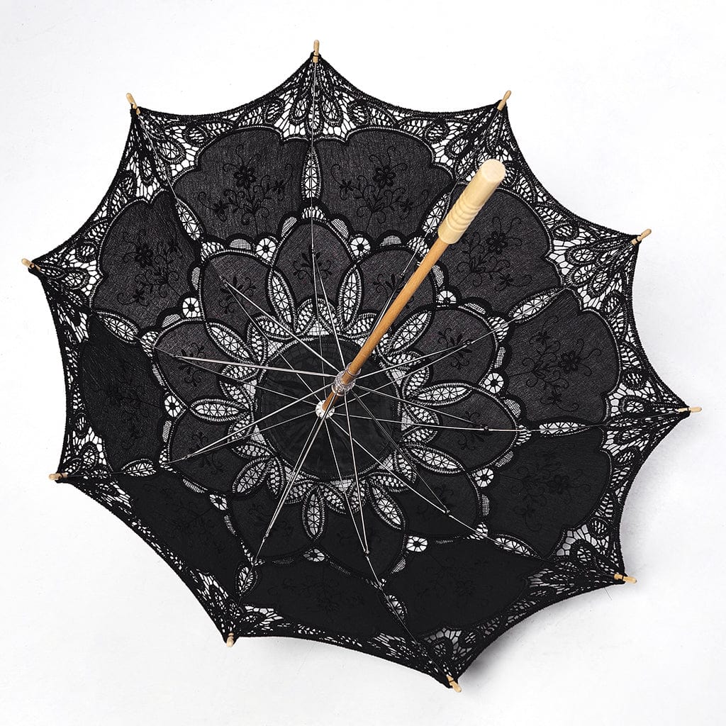 Black Garden Floral-Lace Parasol
