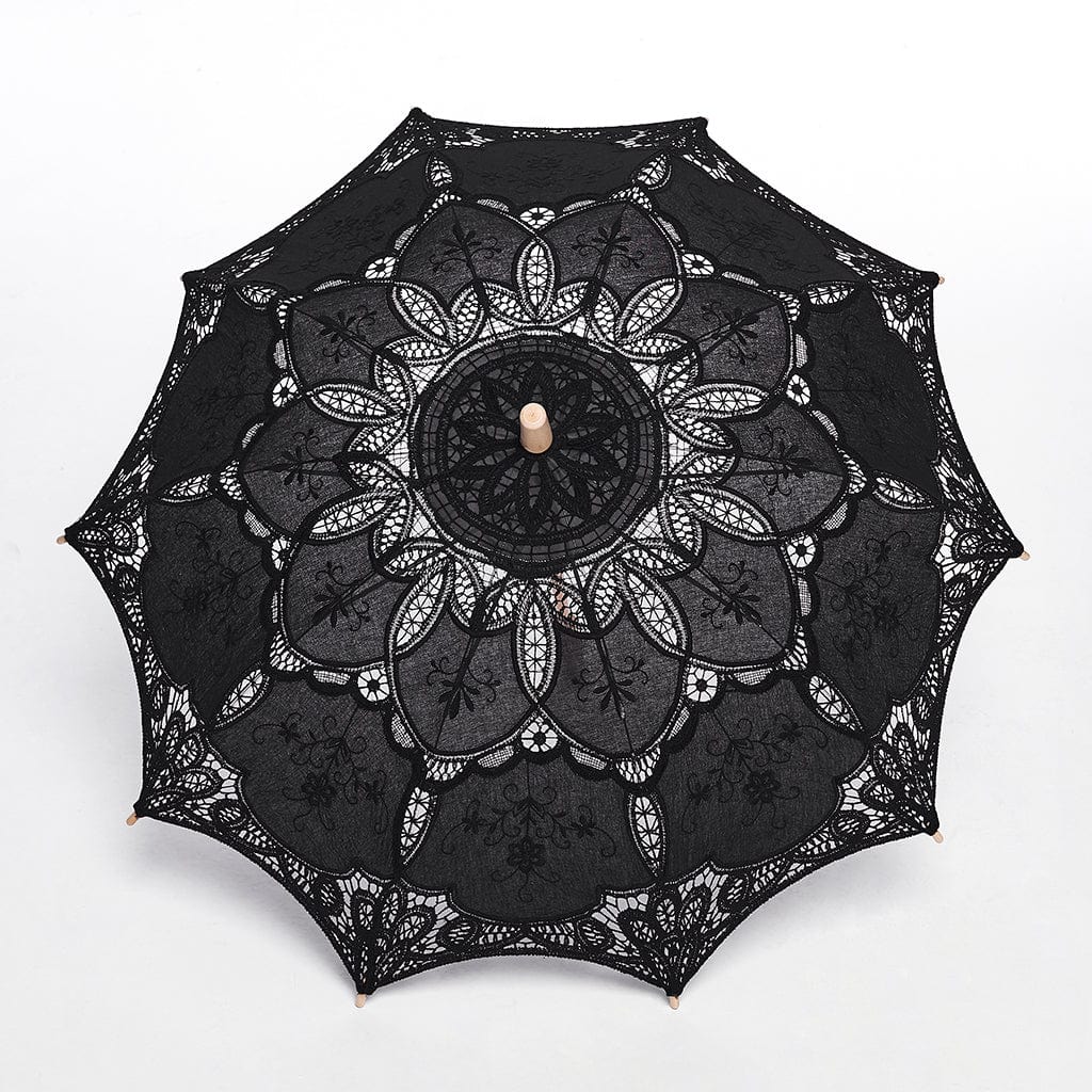 Black Garden Floral-Lace Parasol